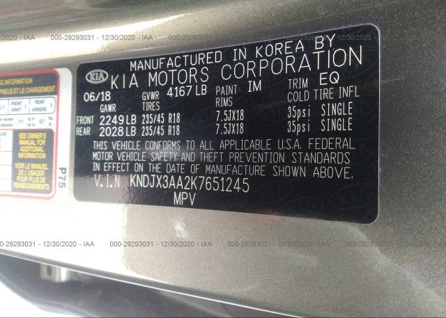 KNDJX3AA2K7651245 2019 KIA SOUL