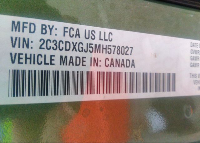 2021 DODGE CHARGER(VIN: 2C3CDXGJ5MH578027