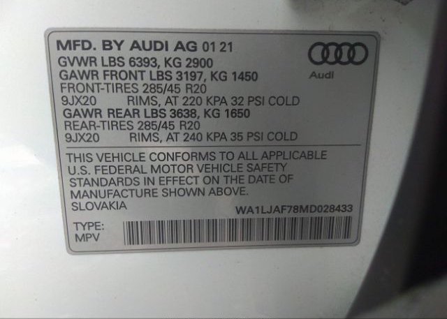 2021 AUDI Q7(VIN: WA1LJAF78MD028433