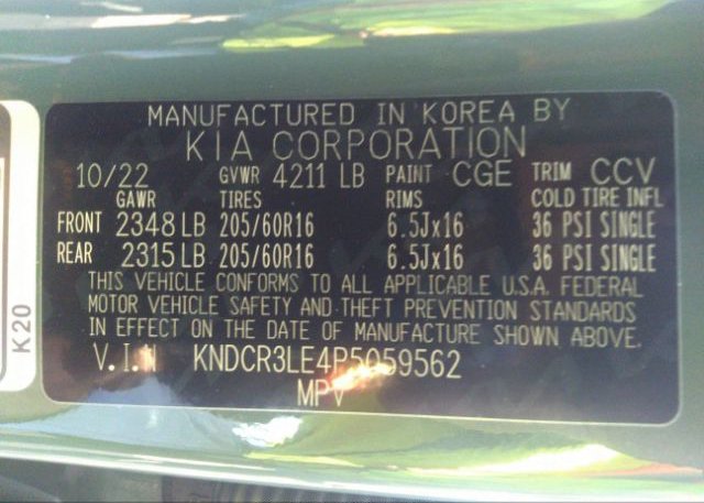 2023 KIA NIRO(VIN: KNDCR3LE4P5059562