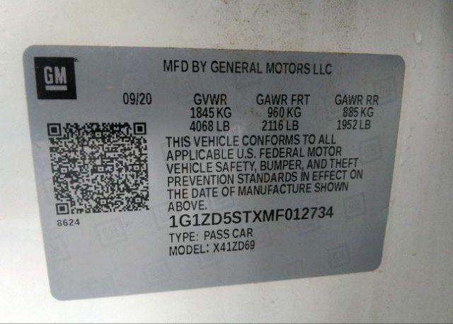 2021 CHEVROLET MALIBU(VIN: 1G1ZD5STXMF012734