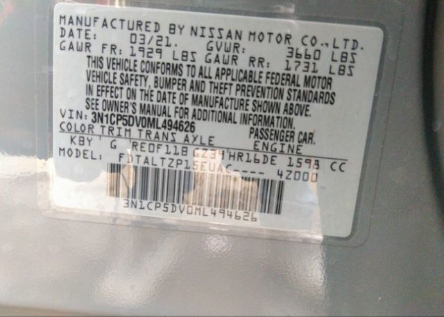 2021 NISSAN KICKS(VIN: 3N1CP5DV0ML494626