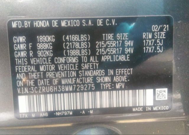 2021 HONDA HR-V(VIN: 3CZRU6H38MM729275