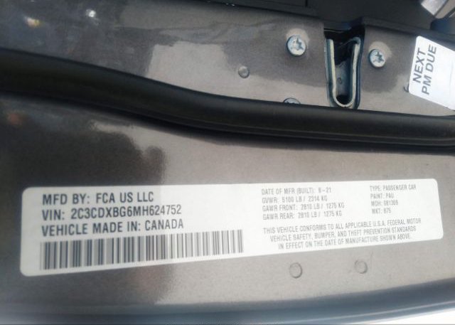 2021 DODGE CHARGER(VIN: 2C3CDXBG6MH624752