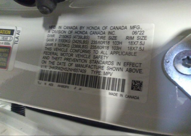 2022 HONDA CR-V(VIN: 2HKRW2H52NH657409