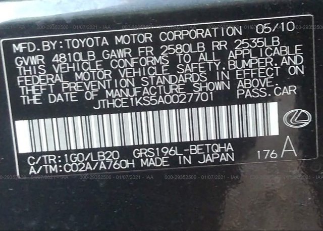 JTHCE1KS5A0027701 2010 LEXUS GS 350