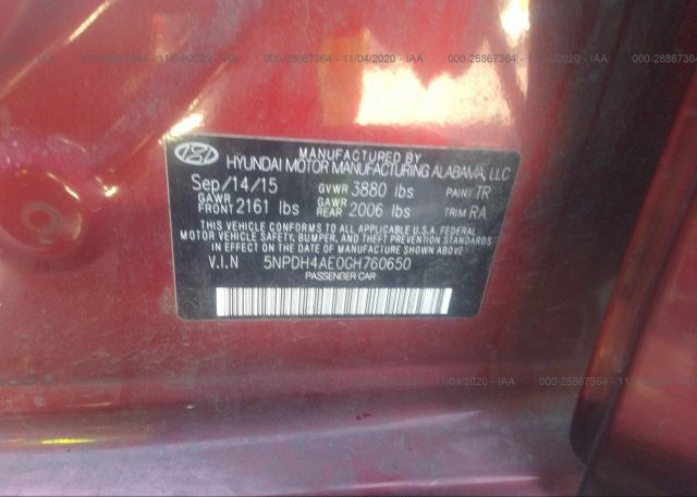 5NPDH4AE0GH760650 2016 HYUNDAI ELANTRA
