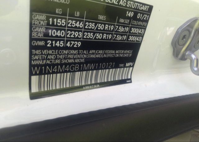 2021 MERCEDES-BENZ GLB(VIN: W1N4M4GB1MW110121
