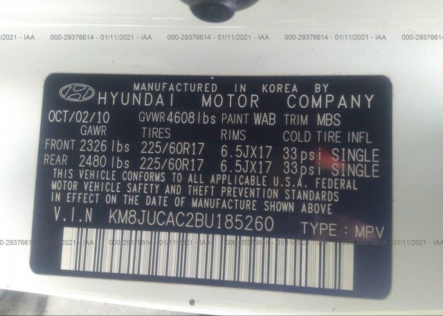KM8JUCAC2BU185260 2011 HYUNDAI TUCSON