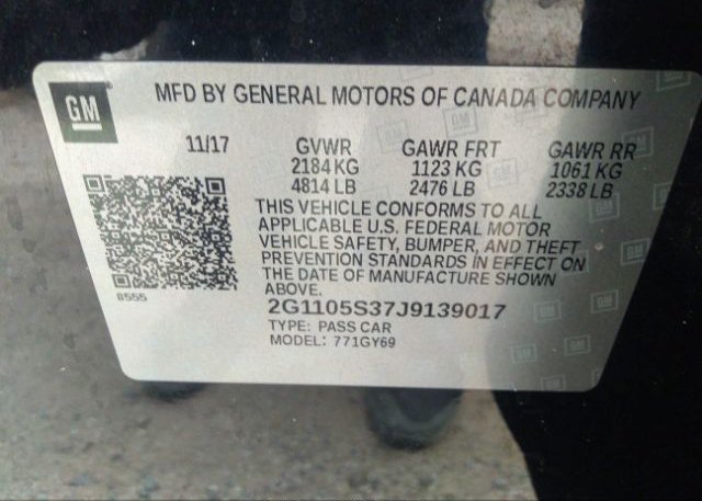 2018 CHEVROLET IMPALA VIN: 2G1105S37J9139017