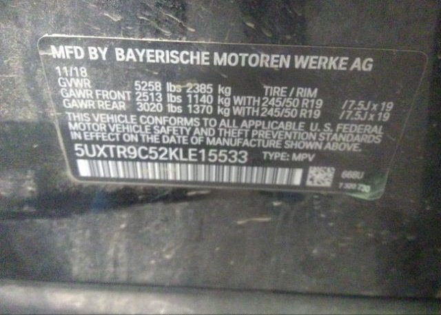 2019 BMW X3 VIN: 5UXTR9C52KLE15533