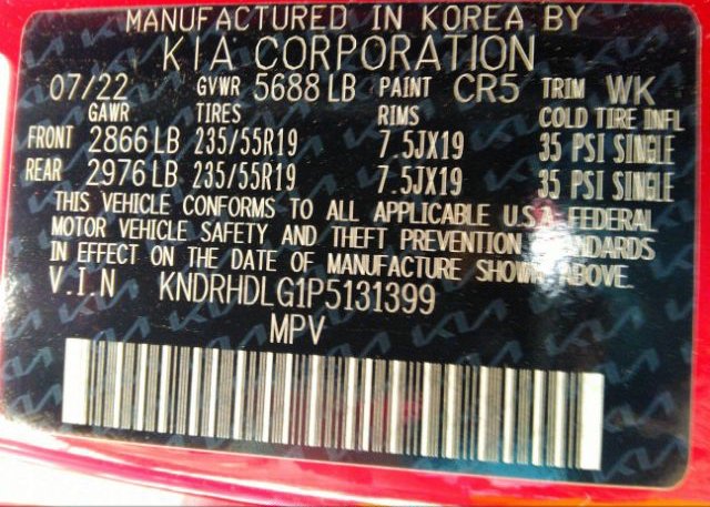 2023 KIA SORENTO HYBRID(VIN: KNDRHDLG1P5131399