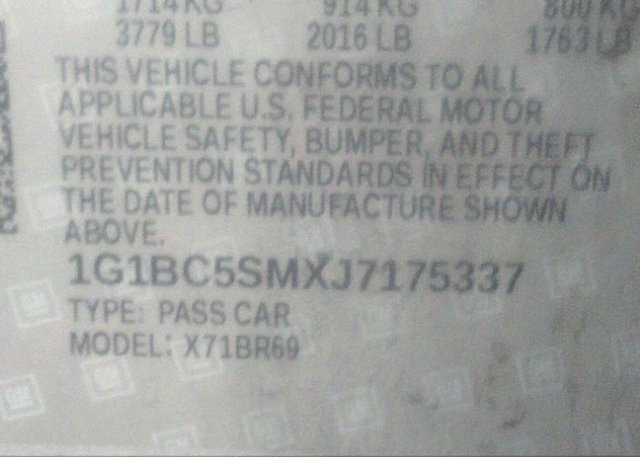 2018 CHEVROLET CRUZE VIN: 1G1BC5SMXJ7175337