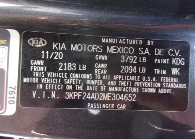 2021 KIA FORTE(VIN: 3KPF24AD2ME304652