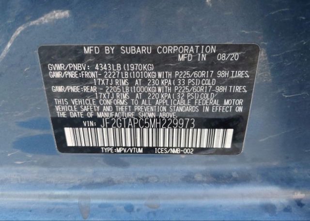 2021 SUBARU CROSSTREK(VIN: JF2GTAPC5MH229973