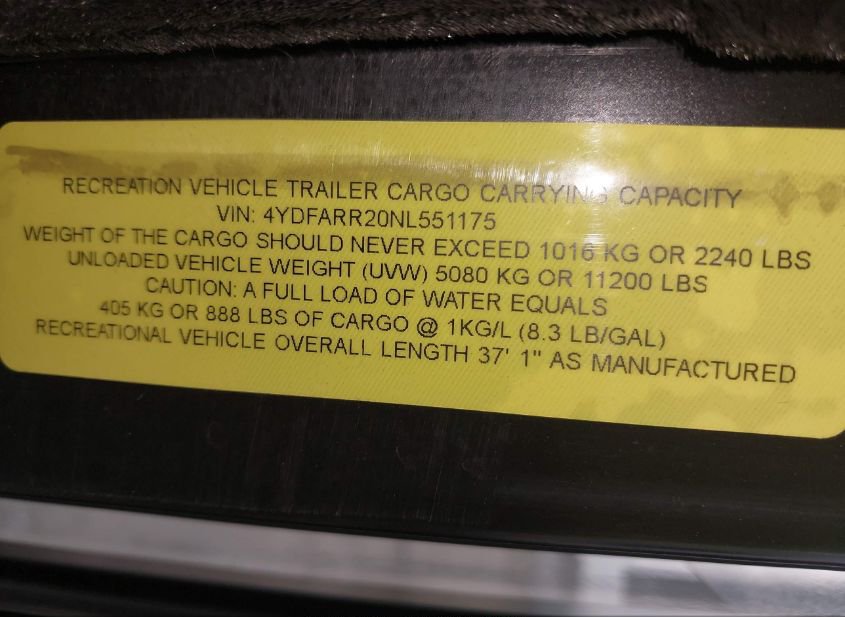 2022 KEYSTONE RV OTHER(VIN: 4YDFARR20NL551175