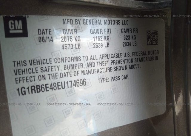 1G1RB6E48EU174696 2014 CHEVROLET VOLT