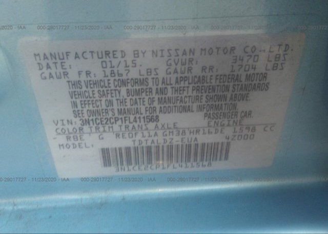 3N1CE2CP1FL411568 2015 NISSAN VERSA NOTE
