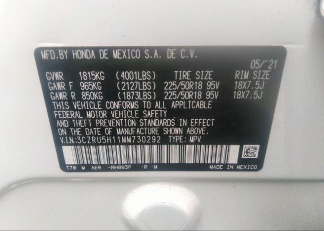 2021 HONDA HR-V(VIN: 3CZRU5H11MM730292