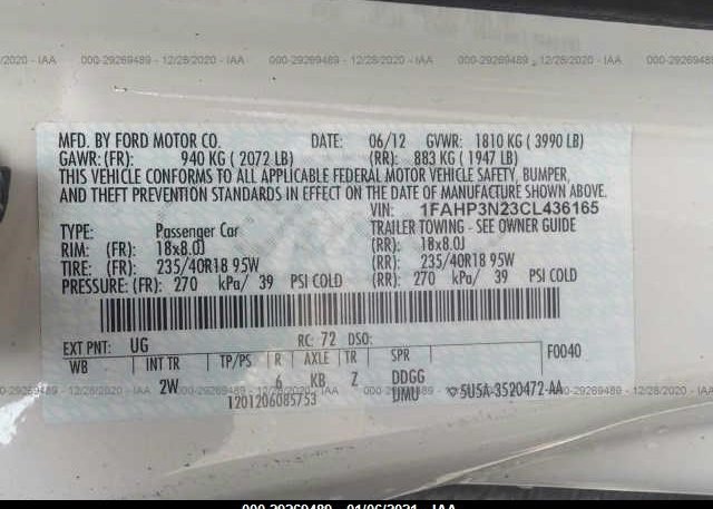 1FAHP3N23CL436165 2012 FORD FOCUS