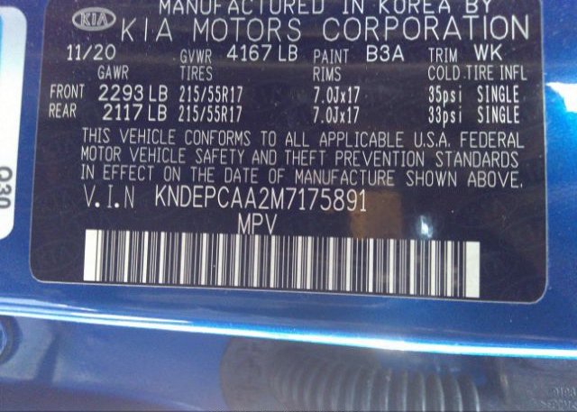 2021 KIA SELTOS(VIN: KNDEPCAA2M7175891