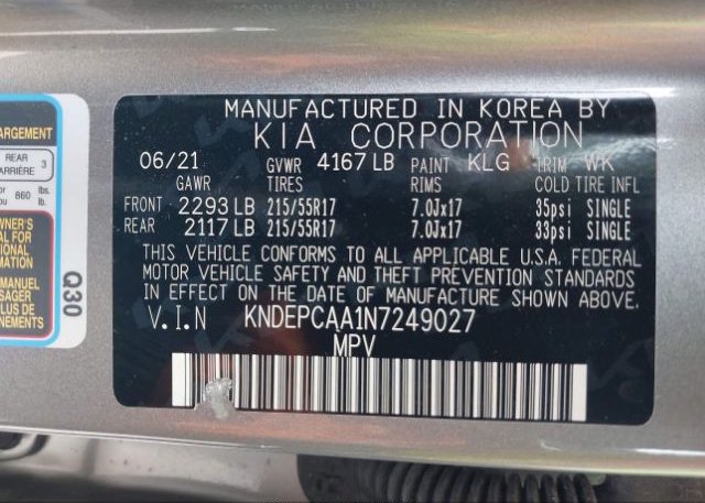 2022 KIA SELTOS(VIN: KNDEPCAA1N7249027