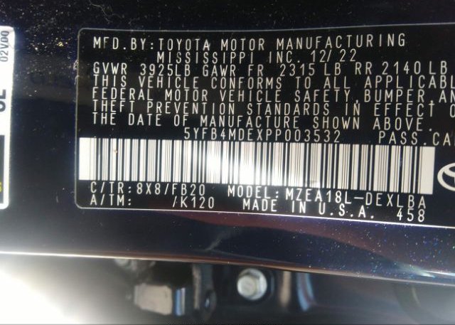 2023 TOYOTA COROLLA(VIN: 5YFB4MDEXPP003532