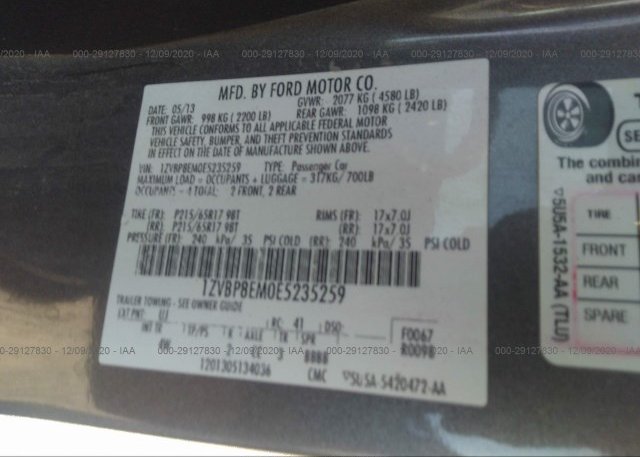 1ZVBP8EM0E5235259 2014 FORD MUSTANG