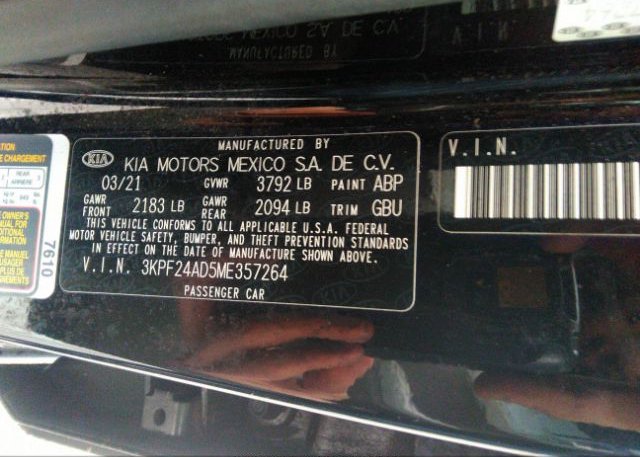 2021 KIA FORTE(VIN: 3KPF24AD5ME357264