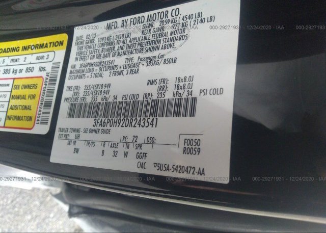 3FA6P0H92DR243541 2013 FORD FUSION