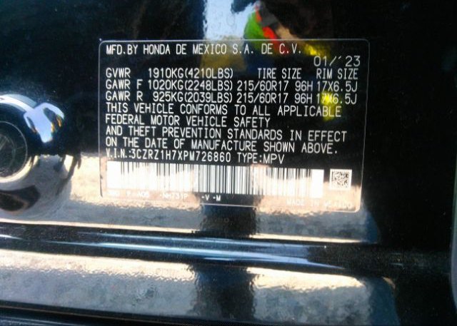 2023 HONDA HR-V(VIN: 3CZRZ1H7XPM726860