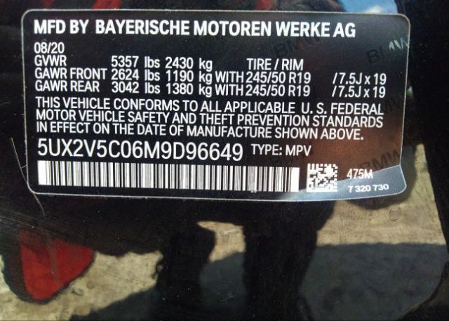2021 BMW X4 VIN: 5UX2V5C06M9D96649