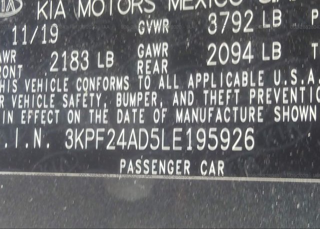 3KPF24AD5LE195926 2020 KIA FORTE