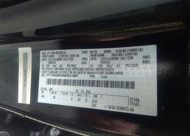 2022 FORD SUPER DUTY F-250 SRW(VIN: 1FT7W2BN5NEE41697