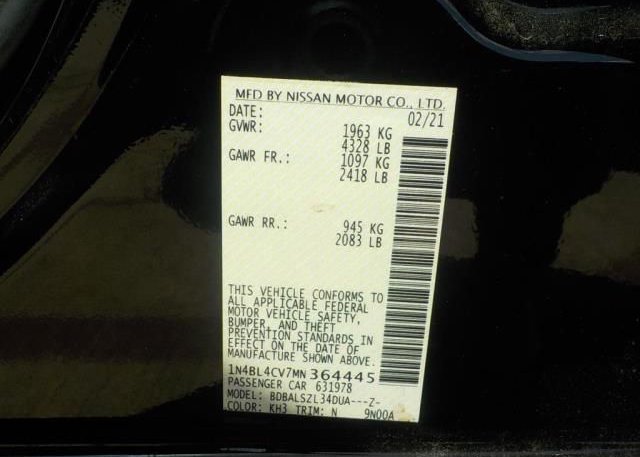 2021 NISSAN ALTIMA(VIN: 1N4BL4CV7MN364445