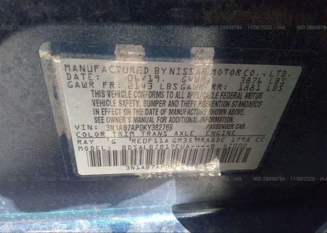 3N1AB7AP1KY282373 2019 NISSAN SENTRA