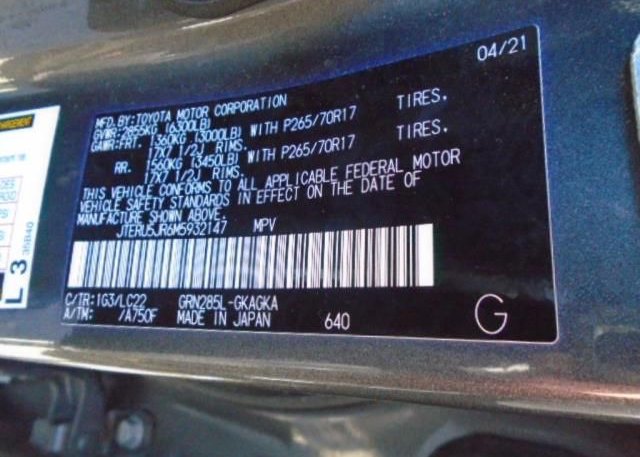 2021 TOYOTA 4RUNNER(VIN: JTERU5JR6M5932147