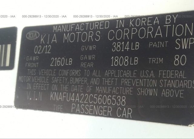KNAFU4A22C5606538 2012 KIA FORTE