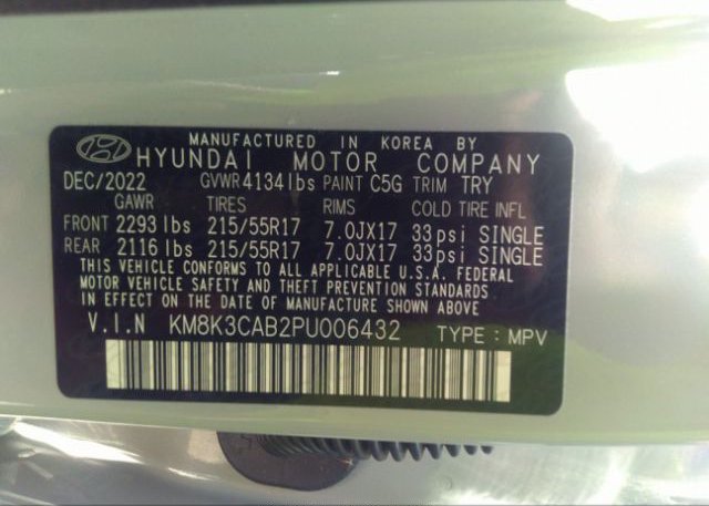 2023 HYUNDAI KONA(VIN: KM8K3CAB2PU006432