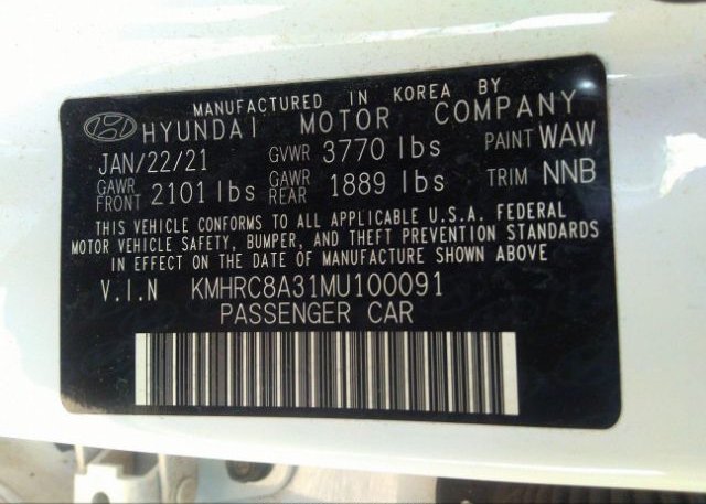2021 HYUNDAI VENUE(VIN: KMHRC8A31MU100091