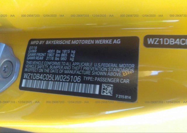 WZ1DB4C05LW025106 2020 TOYOTA GR SUPRA