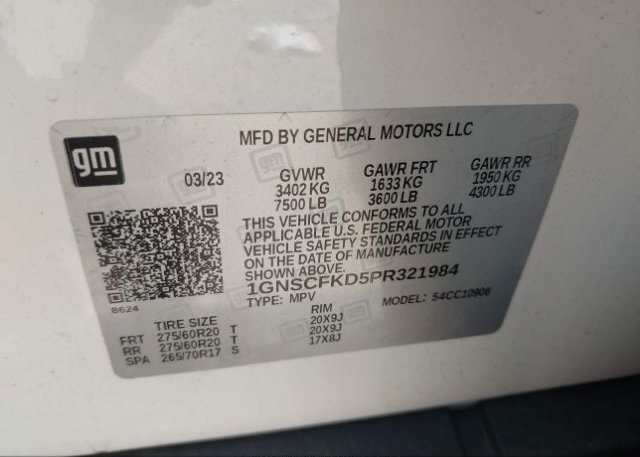 2023 CHEVROLET SUBURBAN(VIN: 1GNSCFKD5PR321984