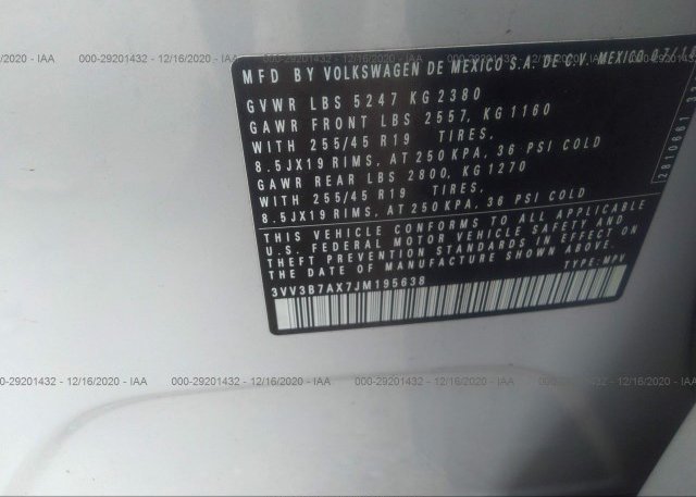 3VV3B7AX7JM195638 2018 VOLKSWAGEN TIGUAN