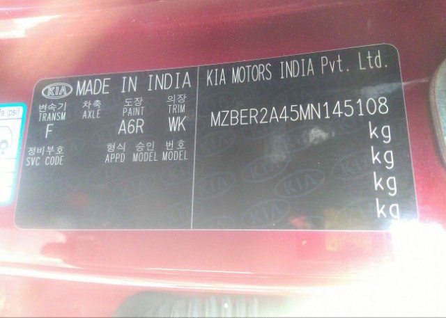 2021 KIA SELTOS(VIN: MZBER2A45MN145108