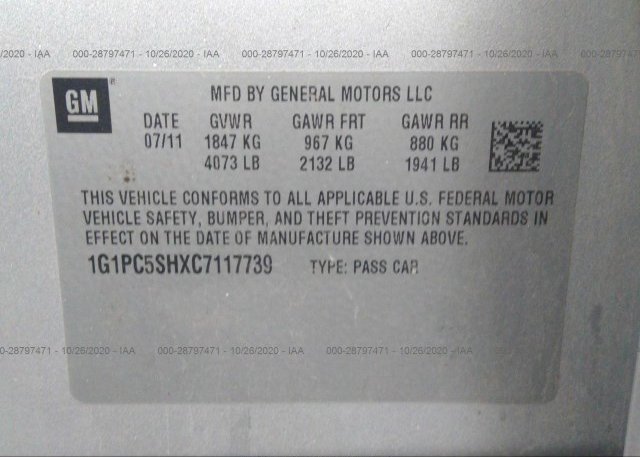 1G1PC5SHXC7117739 2012 CHEVROLET CRUZE