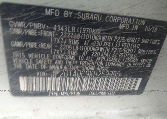 JF2GTADC9KH259950 2019 SUBARU CROSSTREK