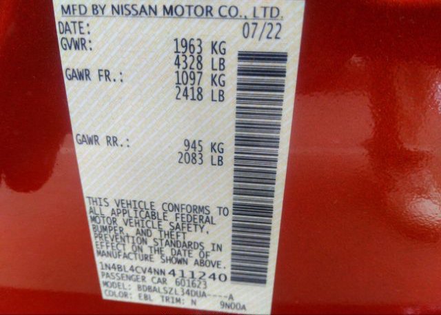 2022 NISSAN ALTIMA(VIN: 1N4BL4CV4NN411240