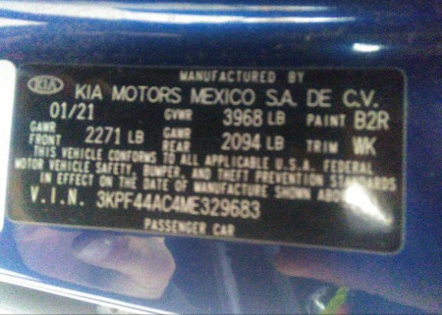 2021 KIA FORTE(VIN: 3KPF44AC4ME329683