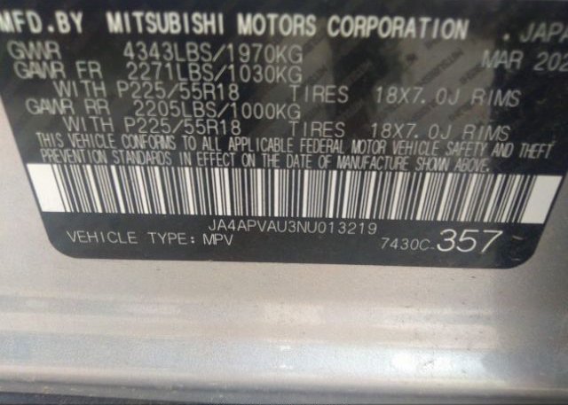 2022 MITSUBISHI OUTLANDER SPORT(VIN: JA4APVAU3NU013219