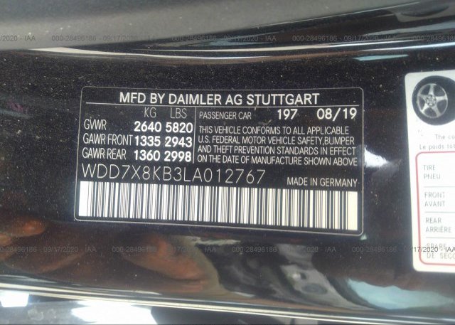 WDD7X8KB3LA012767 2020 MERCEDES-BENZ AMG GT